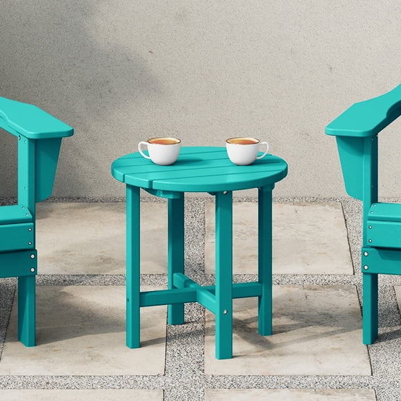 WestinTrends Outdoor Side Table, All Weather Poly Lumber Adirondack Small Patio Table Round End Table for Pool Balcony Deck Porch Lawn Backyard, Turquoise