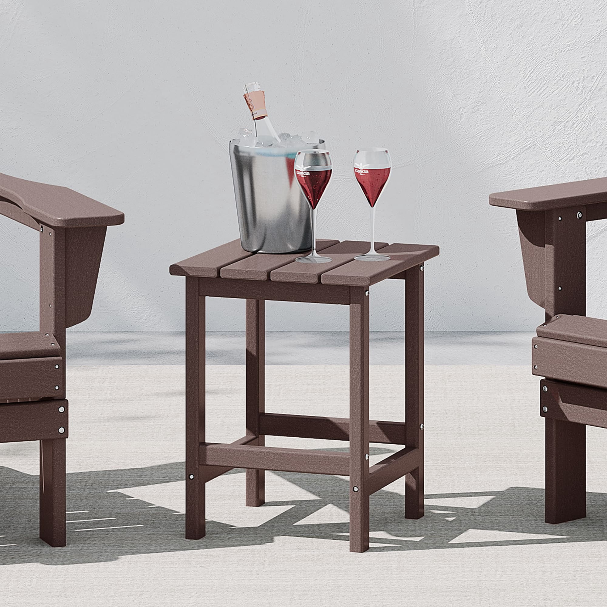 WestinTrends Outdoor Side Table, All Weather Poly Lumber Adirondack Small Patio Table Square End Table for Pool Balcony Deck Porch Lawn Backyard, Dark Brown