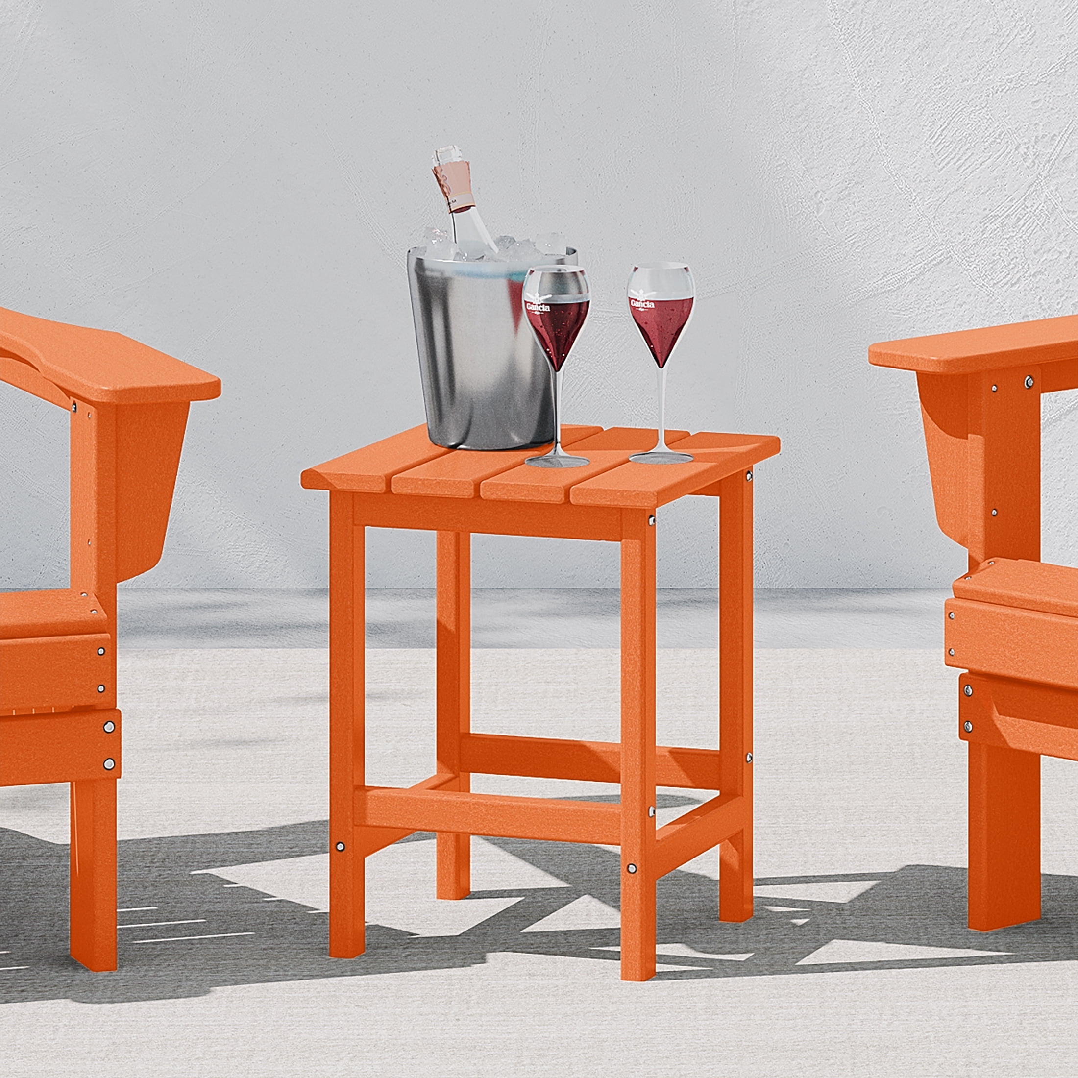 Orange HDPE Outdoor Round Side Table with Slatted Top