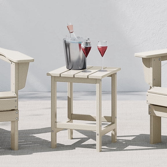 WestinTrends Outdoor Side Table, All Weather Poly Lumber Adirondack Small Patio Table Square End Table for Pool Balcony Deck Porch Lawn Backyard, Sand