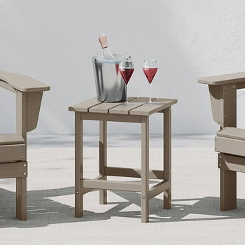 WestinTrends Outdoor Side Table, All Weather Poly Lumber Adirondack Small Patio Table Square End Table for Pool Balcony Deck Porch Lawn Backyard, Weathered Wood