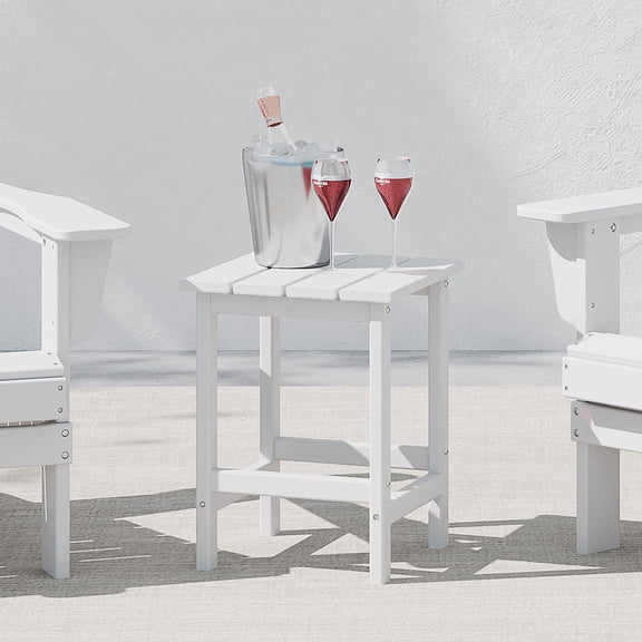 WestinTrends Outdoor Side Table, All Weather Poly Lumber Adirondack Small Patio Table Square End Table for Pool Balcony Deck Porch Lawn Backyard, White