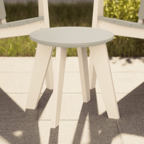WestinTrends Pacifica HDPE Plastic Outdoor Round Adirondack Patio Side Table, White/Sand
