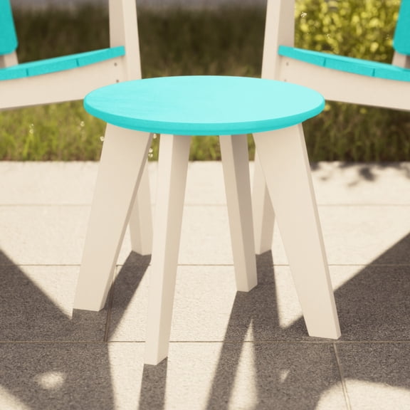 WestinTrends Pacifica HDPE Plastic Outdoor Round Adirondack Patio Side Table, White/Turquoise