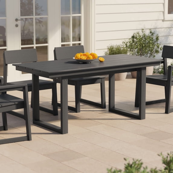 WestinTrends Paloma 68" Outdoor HDPE Modern Rectangular Patio Dining Table With Umbrella Hole, Gray