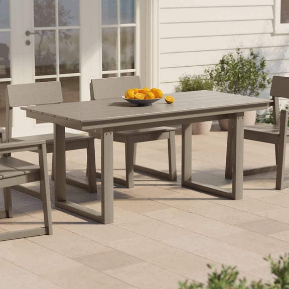 WestinTrends Paloma 68" Outdoor HDPE Modern Rectangular Patio Dining Table With Umbrella Hole, Weathered Wood