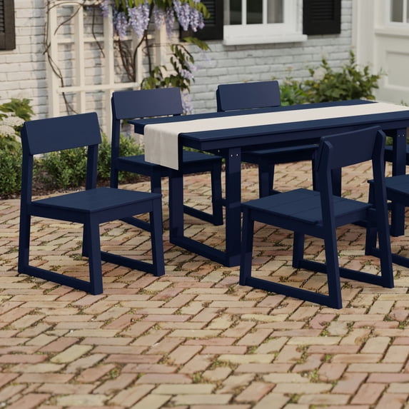 WestinTrends Paloma Modern HDPE Outdoor Armless Patio Dining Chairs (Set of 2), Navy Blue