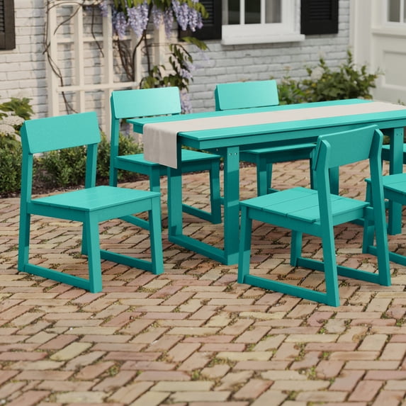 WestinTrends Paloma Modern HDPE Outdoor Armless Patio Dining Chairs (Set of 2), Turquoise
