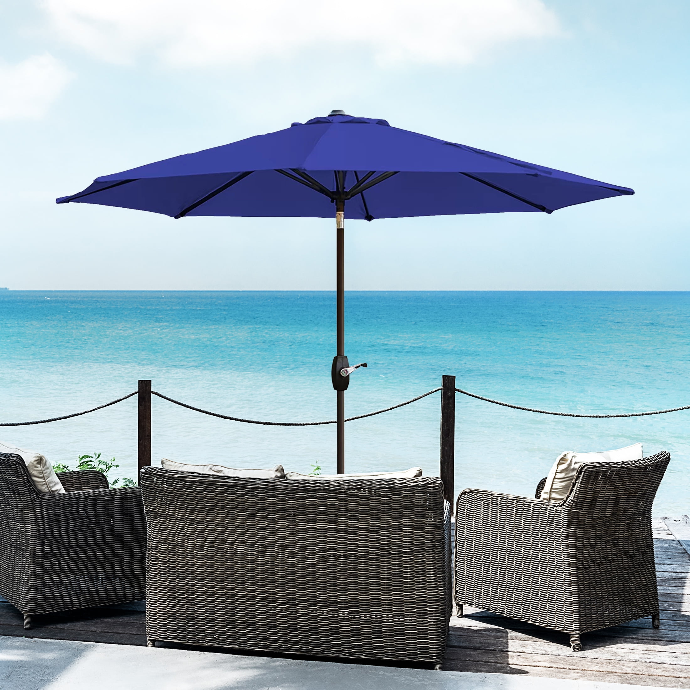 Royal Blue 9 Ft Tilting Patio Umbrella with Polyester Canopy