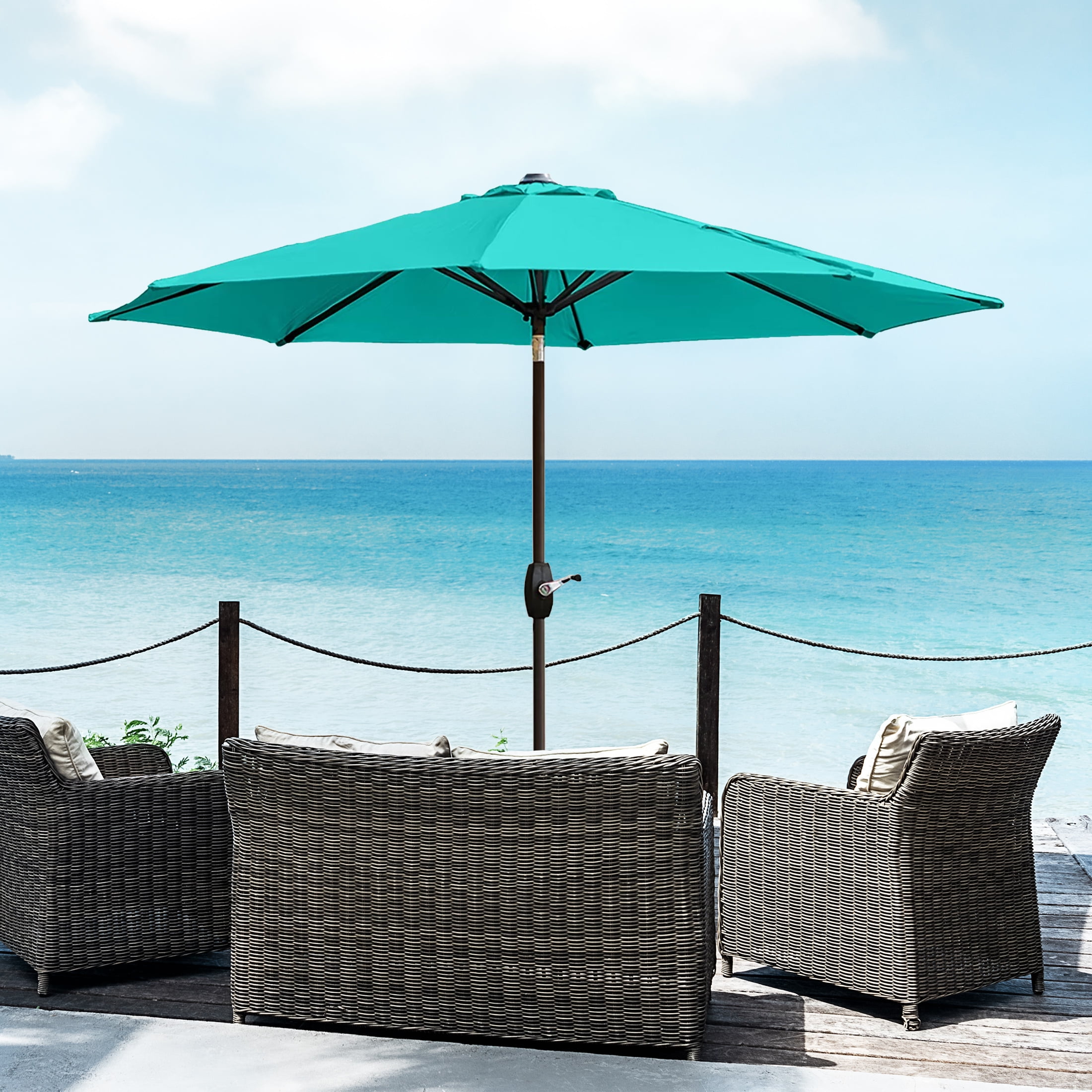 Turquoise 9 Ft Tilting Patio Umbrella with Steel Pole