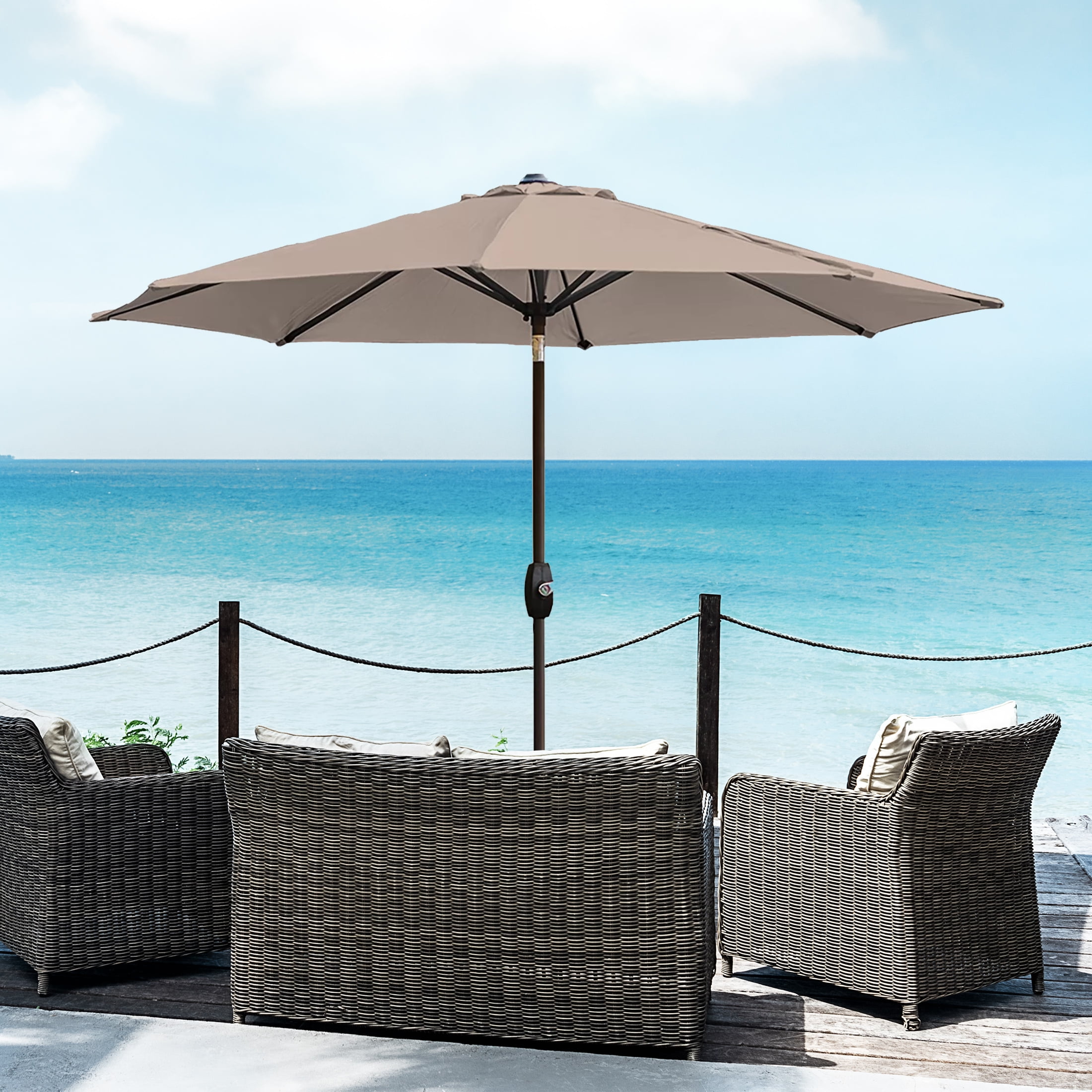 WestinTrends 9 Ft Outdoor Patio Umbrella, Beige - Wind Resistant, Easy Open Crank, Tilt