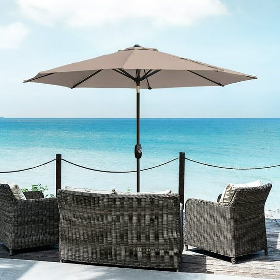 WestinTrends Paolo 9 Ft Outdoor Umbrella, Patio Shade Market Table Umbrella with Push Button Tilt and Easy Open Crank, Beige