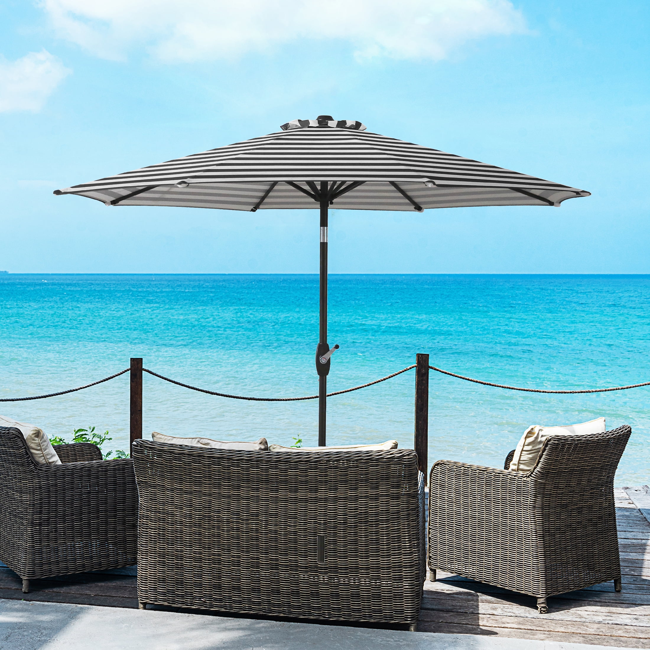 easy open patio umbrella Best Choice Products 10ft Offset Hanging Outdoor Market w/ Tilt Adjustment it is a perfect choice when there is time that rain spotting and you still want to enjoy outdoor scenery and cool breeze.And when the sun falls 10 ft Solar LED Patio