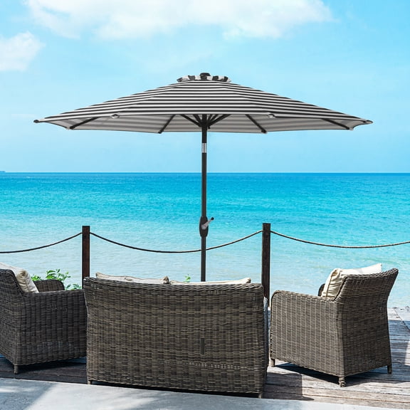 WestinTrends Paolo 9 Ft Outdoor Umbrella, Patio Shade Market Table Umbrella with Push Button Tilt and Easy Open Crank, Black/White Stripe