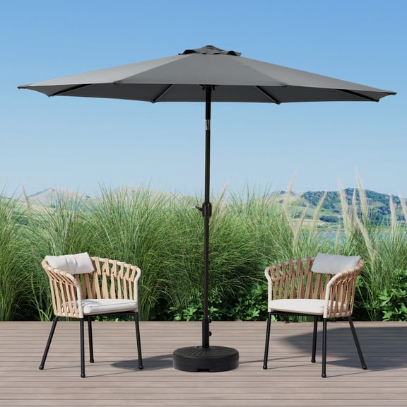 WestinTrends Paolo 9 Ft Outdoor Umbrella, Patio Shade Market Table Umbrella with Push Button Tilt and Easy Open Crank, Gray