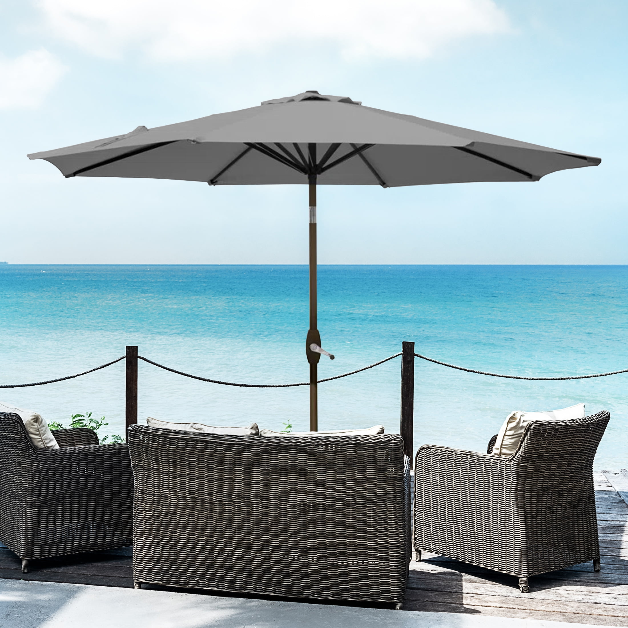 WestinTrends 9 Ft Outdoor Patio Umbrella, Gray Shade with Tilt, Crank ...
