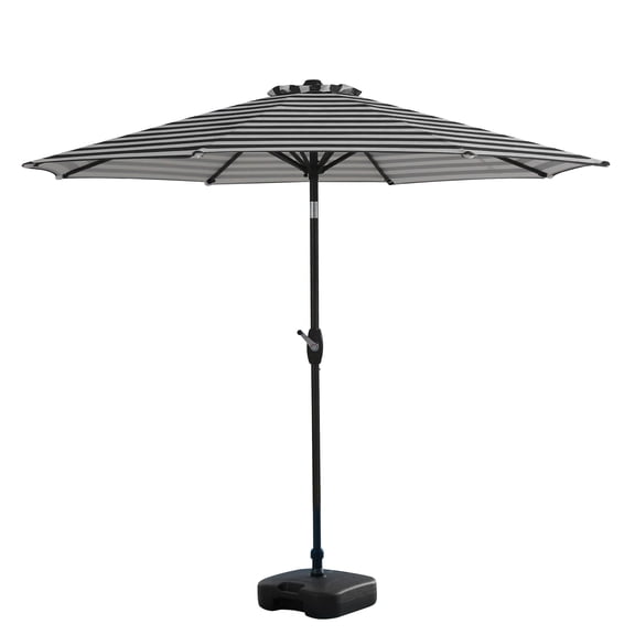 WestinTrends Paolo 9 Ft Outdoor Umbrella with Base Included, Market Table Umbrella with 18 Inch Fillable Square Base, Black/White Stripe