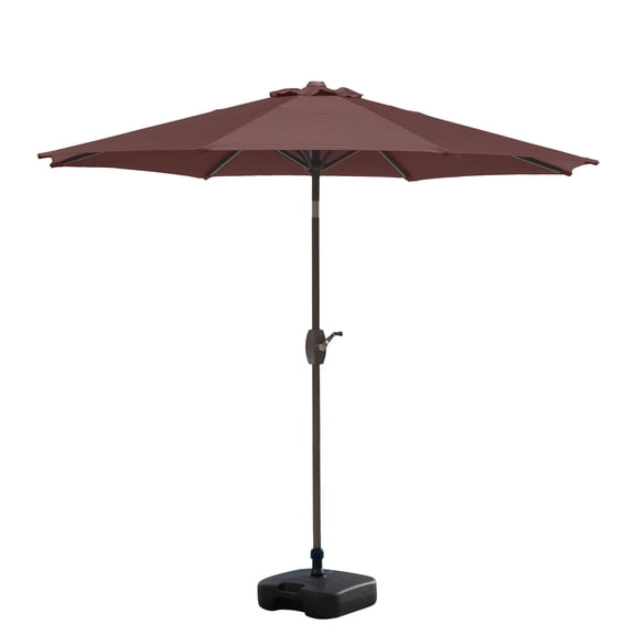 WestinTrends Paolo 9 Ft Outdoor Umbrella with Base Included, Market Table Umbrella with 18 Inch Fillable Square Base, Coffee