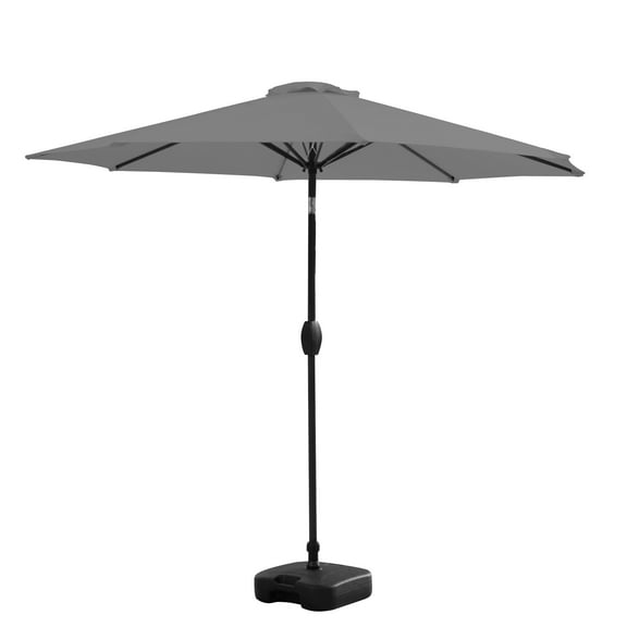 WestinTrends Paolo 9 Ft Outdoor Umbrella with Base Included, Market Table Umbrella with 18 Inch Fillable Square Base, Gray