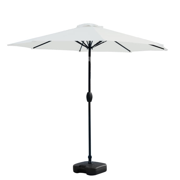 WestinTrends Paolo 9 Ft Outdoor Umbrella with Base Included, Market Table Umbrella with 18 Inch Fillable Square Base, White