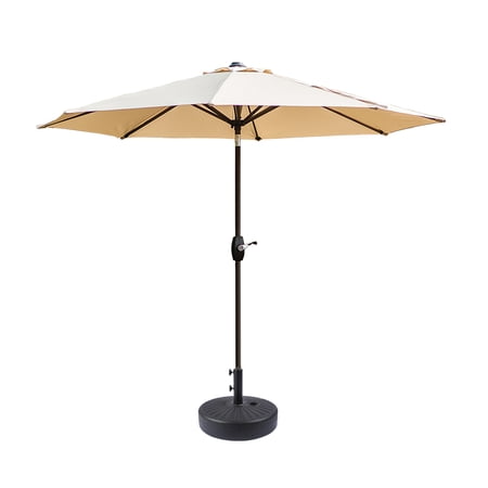 WestinTrends Paolo 9 Ft Patio Umbrella with Base Included, Market Table Umbrella with 20 Inch Fillable Black Round Base, Beige