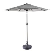 WestinTrends Paolo 9 Ft Patio Umbrella with Base Included, Market Table Umbrella with 20 Inch Fillable Black Round Base, Black/White Stripe