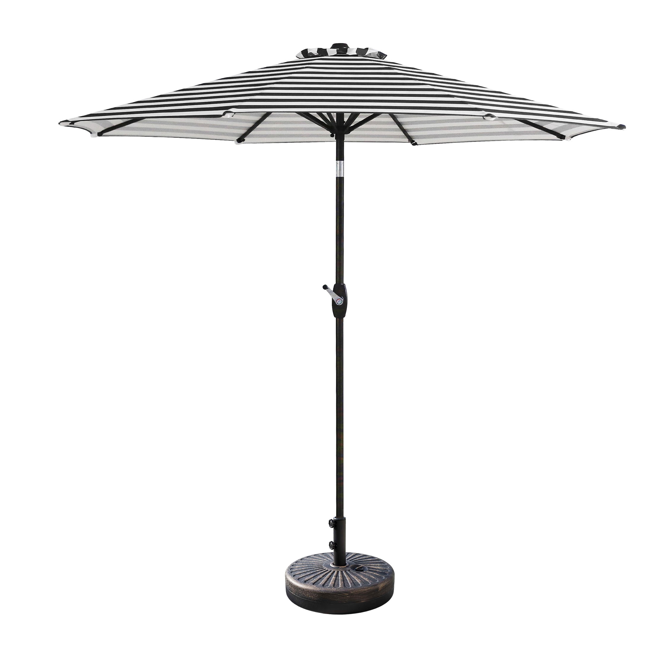 WestinTrends Paolo 9 Ft Patio Umbrella with Base Included, Market Table Umbrella with 20 Inch Fillable Bronze Round Base, Black/White