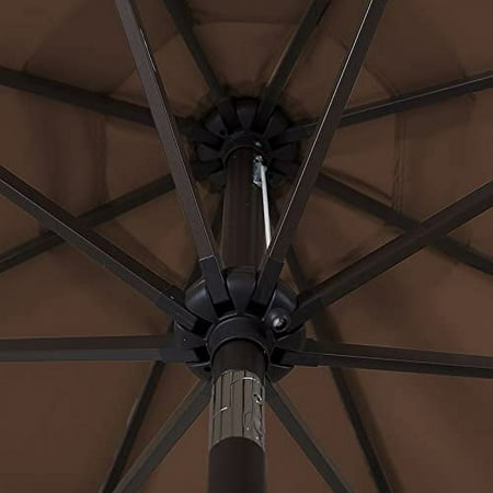 WestinTrends Paolo 9 Ft Patio Umbrella with Base Included, Market Table Umbrella with 20 Inch Fillable Bronze Round Base, Coffee