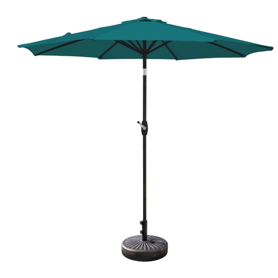 WestinTrends Paolo 9 Ft Patio Umbrella with Base Included, Market Table Umbrella with 20 Inch Fillable Bronze Round Base, Dark Green