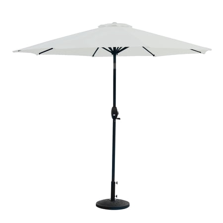 WestinTrends Paolo 9 Ft Patio Umbrella with Base Included, Market Table Umbrella with 20 Inch Fillable Bronze Round Base, White