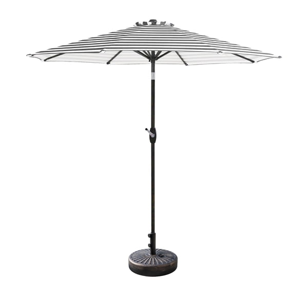 WestinTrends Paolo 9 Ft Patio Umbrella with Base Included, Market Table Umbrella with 20 Inch Fillable Bronze Round Base, Gray/White