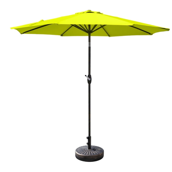 WestinTrends Paolo 9 Ft Patio Umbrella with Base Included, Market Table Umbrella with 20 Inch Fillable Bronze Round Base, Lime Green