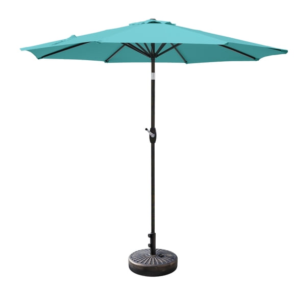 WestinTrends Paolo 9 Ft Patio Umbrella with Base Included, Market Table Umbrella with 20 Inch Fillable Bronze Round Base, Turquoise