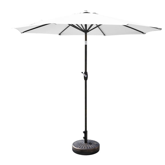 WestinTrends Paolo 9 Ft Patio Umbrella with Base Included, Market Table Umbrella with 20 Inch Fillable Bronze Round Base, White