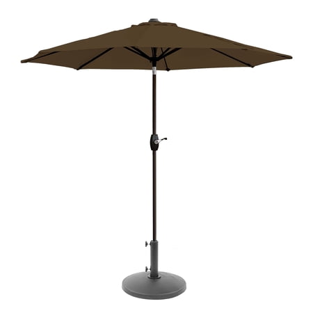 WestinTrends Paolo 9 Ft Patio Umbrella with Base Included, Market Table Umbrella with with 30 Pound Solid Decorative Round Concrete Base, Coffee