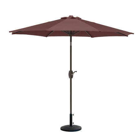 WestinTrends Paolo 9 Ft Patio Umbrella with Base Included, Market Table Umbrella with with 30 Pound Solid Decorative Round Concrete Base, Coffee