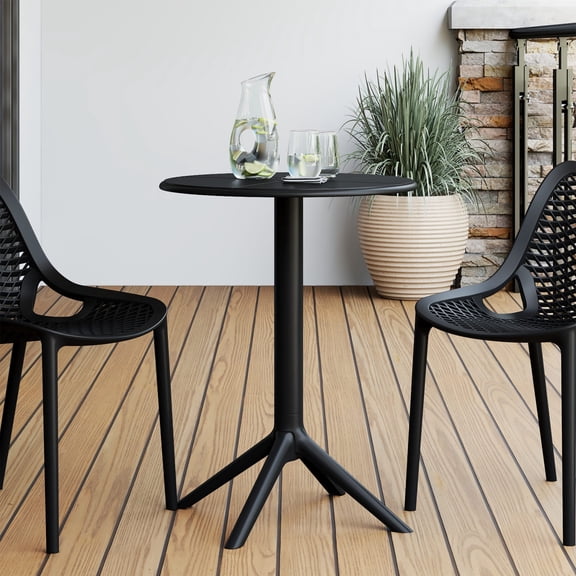 WestinTrends Playa 23.5" Outdoor Polypropylene Resin Round Patio Bistro Dining Table for 2, Black