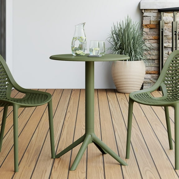 WestinTrends Playa 23.5" Outdoor Polypropylene Resin Round Patio Bistro Dining Table for 2, Olive Green