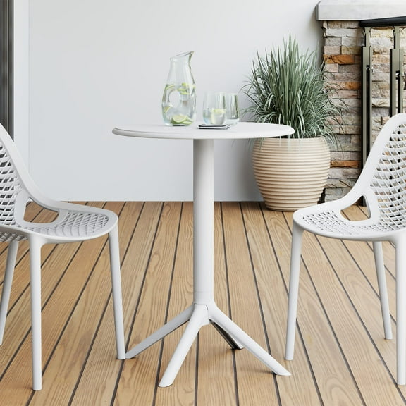WestinTrends Playa 23.5" Outdoor Polypropylene Resin Round Patio Bistro Dining Table for 2, White