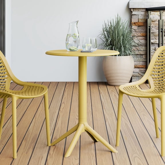 WestinTrends Playa 23.5" Outdoor Polypropylene Resin Round Patio Bistro Dining Table for 2, Yellow