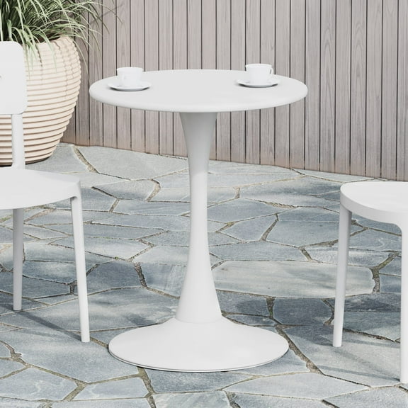 WestinTrends Playa 23.5" Round Outdoor Indoor Metal Cocktail Dining Table, White