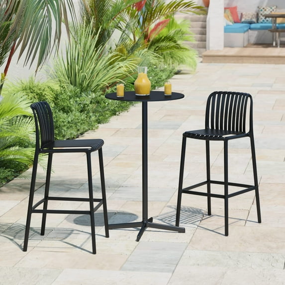 WestinTrends Playa 29.5" Outdoor Modern Polypropylene Plastic Patio Bar Height Stools (Set of 2), Black