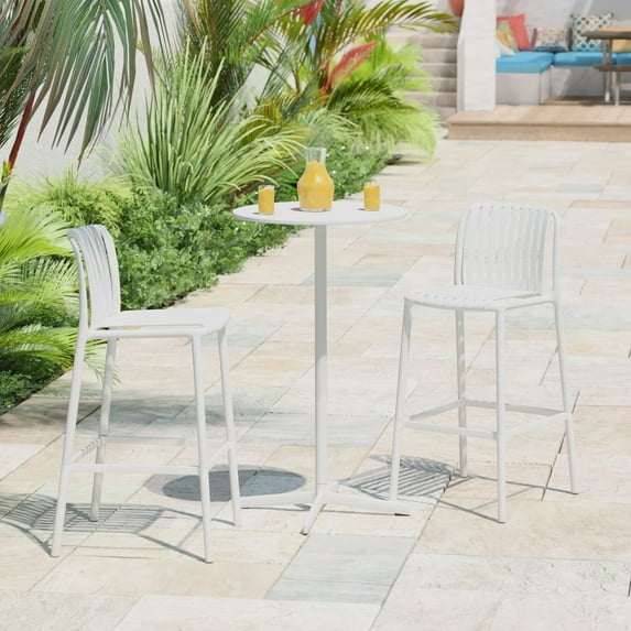 WestinTrends Playa 29.5" Outdoor Modern Polypropylene Plastic Patio Bar Height Stools (Set of 2), White