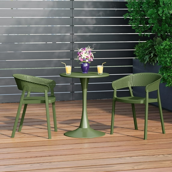 WestinTrends Playa 3-Piece Indoor Outdoor Metal Patio Dining Table Set With Stackable Patio Chairs, Olive Green