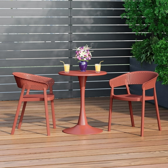 WestinTrends Playa 3-Piece Indoor Outdoor Metal Patio Dining Table Set With Stackable Patio Chairs, Red