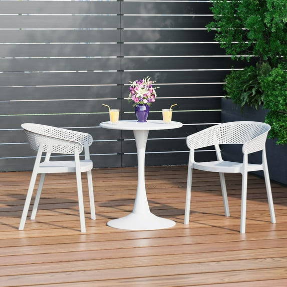 WestinTrends Playa 3-Piece Indoor Outdoor Metal Patio Dining Table Set With Stackable Patio Chairs, White