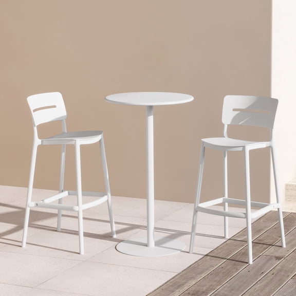 WestinTrends Playa 3-Piece Outdoor Adjustable Round Bar Height Patio Table Dining Set, White