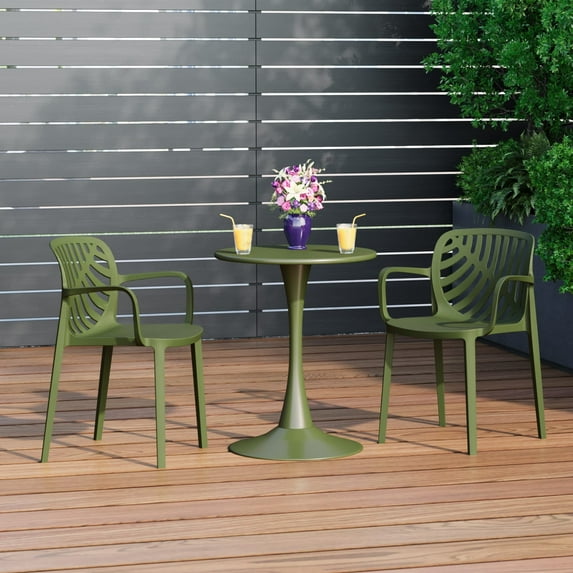 WestinTrends Playa 3-Piece Outdoor Indoor Metal Patio Dining Table Set With Stackable Patio Chairs, Olive Green