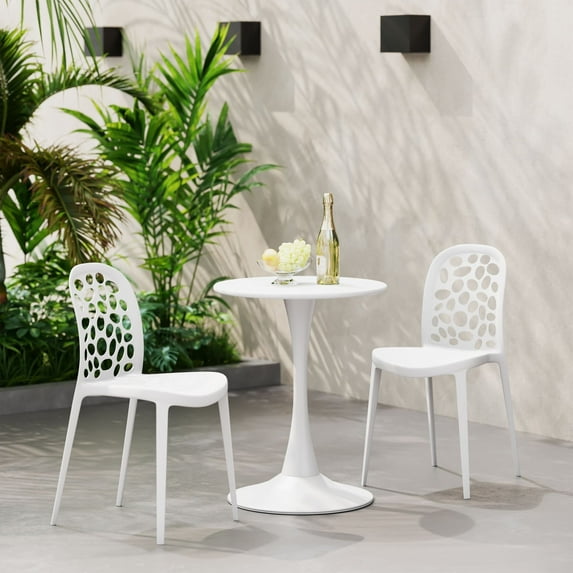 WestinTrends Playa 3-Piece Outdoor Indoor Metal Patio Dining Table Set With Stackable Polypropylene Patio Side Chairs, White