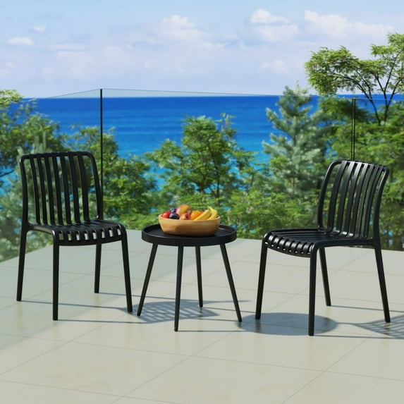 WestinTrends Playa 3-Piece Outdoor Patio Bistro Balcony Furniture Set With Stackable Chairs, Black